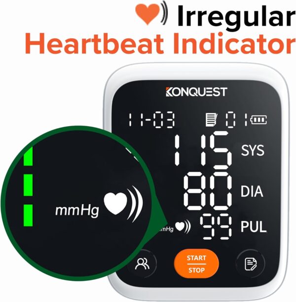 Konquest KBP-7173A Premium Automatic Upper Arm Blood Pressure Monitor with Adjustable Cuff and Large LED Display - 2 Users - Irregular Hearbeat Detector - Tensiometro - Image 7