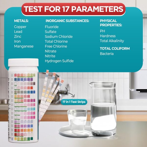 17 in 1 Water Testing Kits for Drinking Water, 125 Strips Water Hardness Test Kit, Tap and Well Water Test Kit for Lead, Iron, Fluoride, Copper, PH Test Strips and More - Image 3