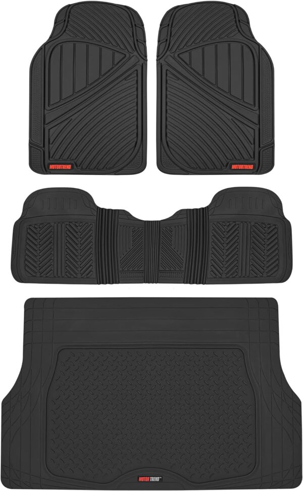 Motor Trend FlexTough Performance All Weather Rubber Car Floor Mats with Cargo Liner – Full Set Front & Rear Floor Mats for Cars Truck SUV, Automotive Floor Mats (Black) - Image 2