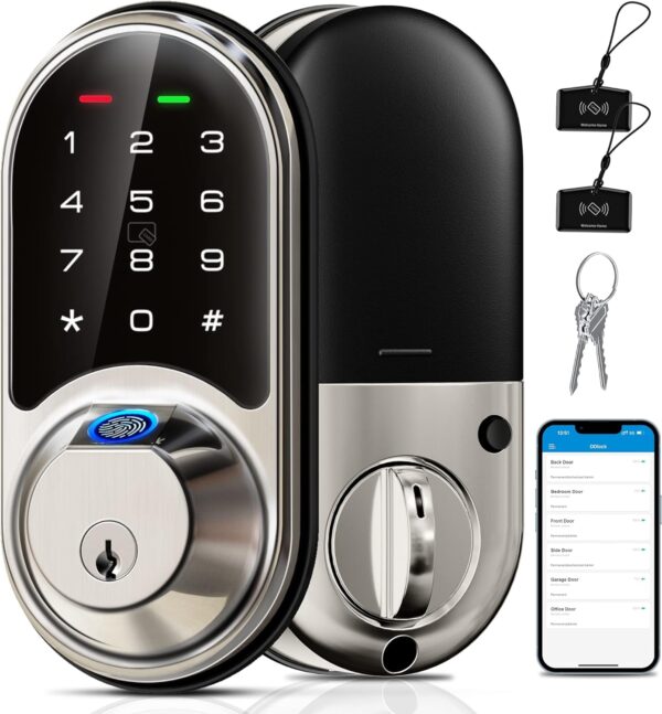 Veise Smart Lock, Fingerprint Door Lock, 7-in-1 Keyless Entry Door Lock with App Control, Electronic Touchscreen Keypad, Smart Deadbolt, Biometric Smart Locks for Front Door, Satin Nickel - Image 2