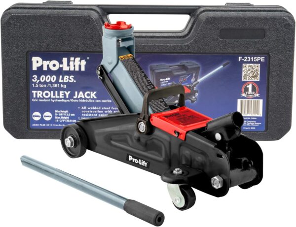 Pro-LifT F-2315PE Grey Hydraulic Trolley Jack Car Lift with Blow Molded Case-3000 LBS Capacity, 12 Inch, Black - Image 2