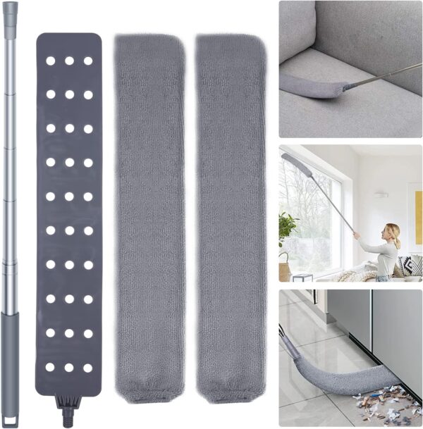 Retractable Gap Dust Cleaner Cleaning Tools with 2 Microfiber Dusting Cloths Long Handle 60inches Washable and Retractable Duster Brush for Cleaning Under Appliances Furniture Couch Fridge - Image 2