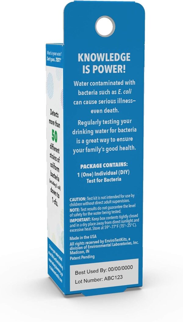 Safe Home DIY Bacteria in Drinking Water Test Kit – Detects 50 Different Species of Coliform Bacteria as Fast as 24-Hours – Single Pack - Image 3