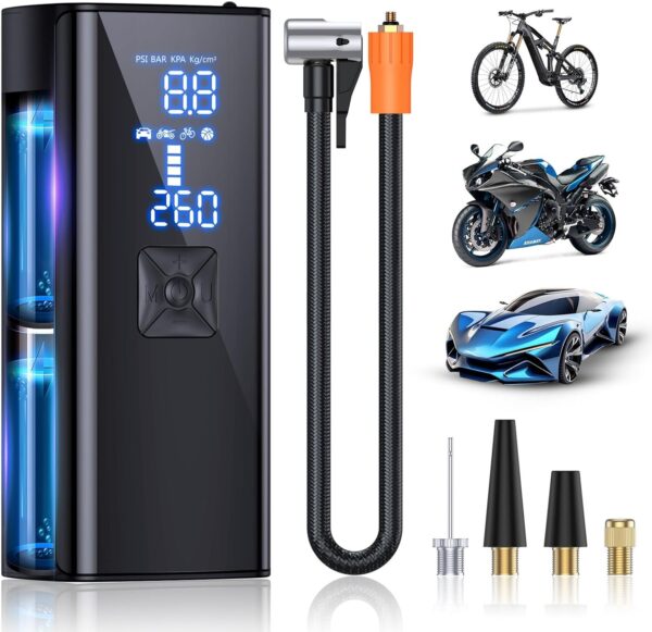 Tire Inflator Portable Air Compressor, 150PSI Portable Air Pump for Car Tires with 25000mAh Battery, 2X Faster Inflation Air Compressor with Digital Pressure Gauge for Car, Bike, Motorcycle, Ball - Image 2