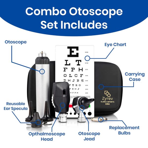 Zyrev Combo Otoscope Oph Set - Multi-Function Otoscope/Opthalmoscope for Ear & Eye Examination with Portable Carry Case, Sight Chart & Replacement Tips (1st Edition) - Image 3