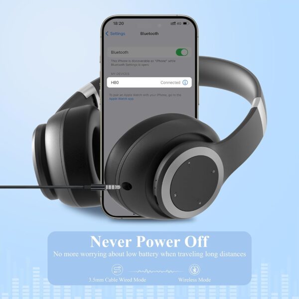 Hybrid Noise Cancelling Headphones, 100H Playtime Headphones Wireless Bluetooth with Transparency Mode, Over Ear Bluetooth Headphones Wireless with Mic, Deep Bass, Fast Charging for Travel (Black) - Image 9