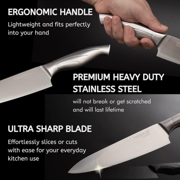 Kitchen Knife Set with Rotating Stand - Sharp Stainless Steel Knives Set - 360 Degree Rotating Block - by Nuovva - Image 4