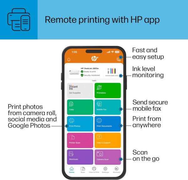 HP DeskJet 2855e Wireless All-in-One Color Inkjet Printer, Scanner, Copier, Best for home, 3 months of ink included (588S5A) - Image 10