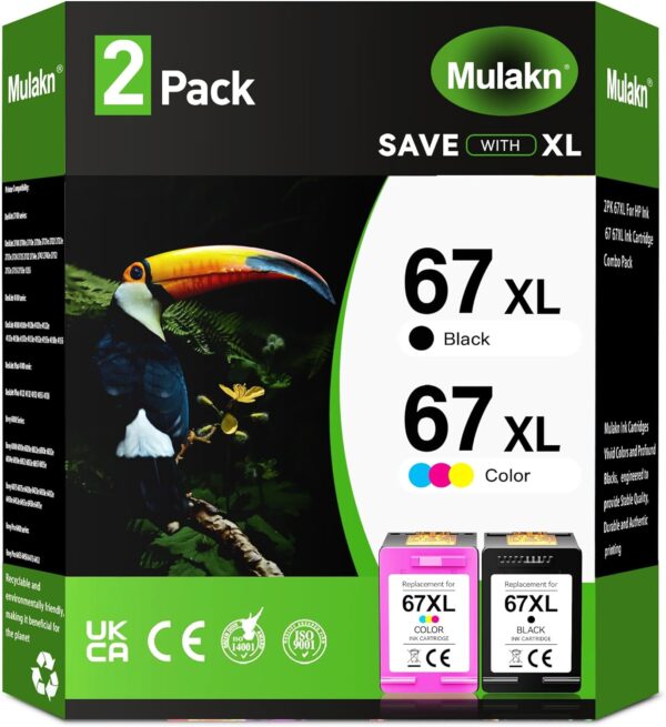 67XL Ink Cartridge for HP Ink 67 HP 67XL for HP DeskJet 2755e 2700 2700e 2723e 2734e 2755e 2755 4155e 4155 Envy 6000 6055e 6055 6400 6455e Envy Pro 6452 6458 6475 Printer Black Color Combo Pack - Image 2