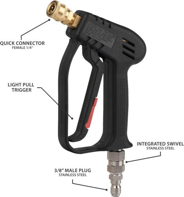 McKillans Pressure Washer Gun with Swivel and 3/8" Male Plug and Wide Mouth Snow Foam Cannon Equipped with 1/4” Quick Connector Coupler - Image 6