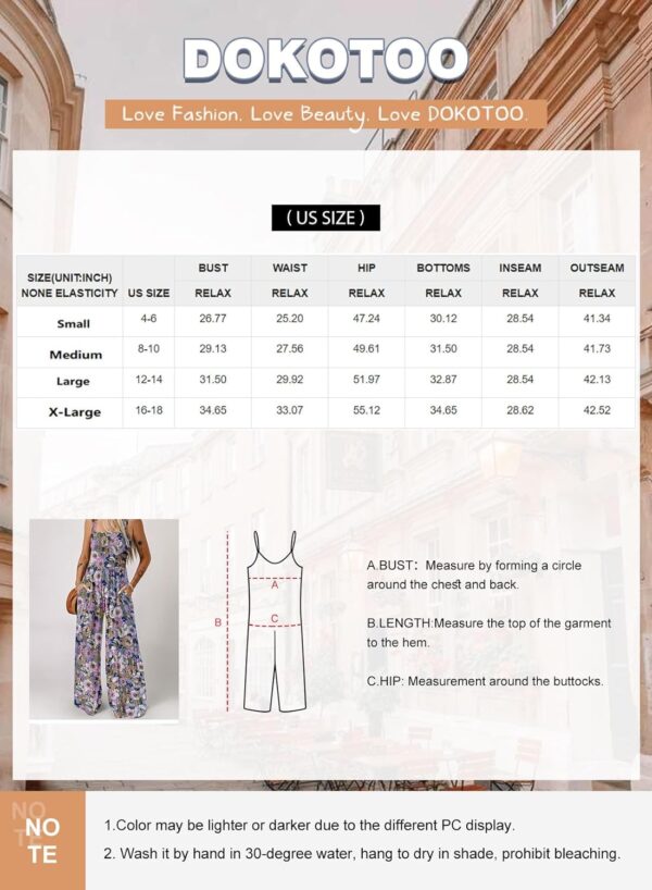 Dokotoo Women's Casual Loose Overalls Jumpsuits One Piece Sleeveless Printed Wide Leg Long Pant Rompers With Pockets - Image 5