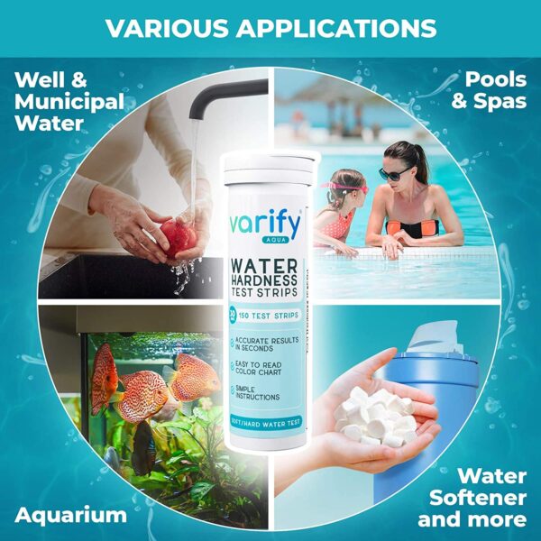 Varify Water Hardness Test Kit - Water Testing Kit for Home, Drinking, Well, Spa, Swimming Pool, Softener, Dishwasher & More - Hard Water Test Strips for Calcium, Magnesium etc (0-425 pmm, 150 Strips) - Image 5