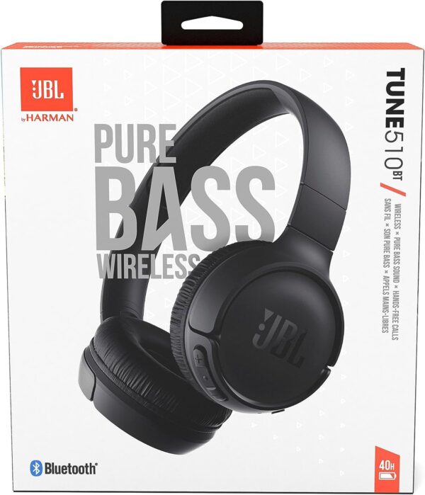 JBL Tune 510BT: Wireless On-Ear Headphones with Purebass Sound - Black - Image 8