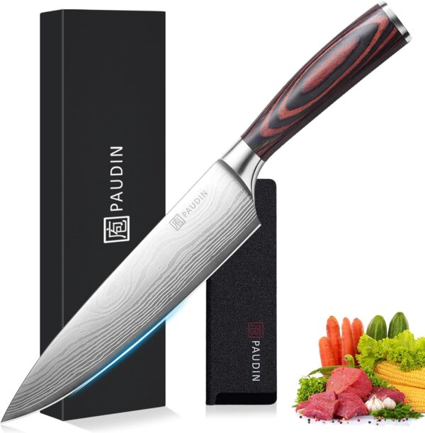 PAUDIN Chef Knife, 8 Inch High Carbon Stainless Steel Sharp Kitchen Knife with Ergonomic Handle, Gift Box for Family & Restaurant - Image 2