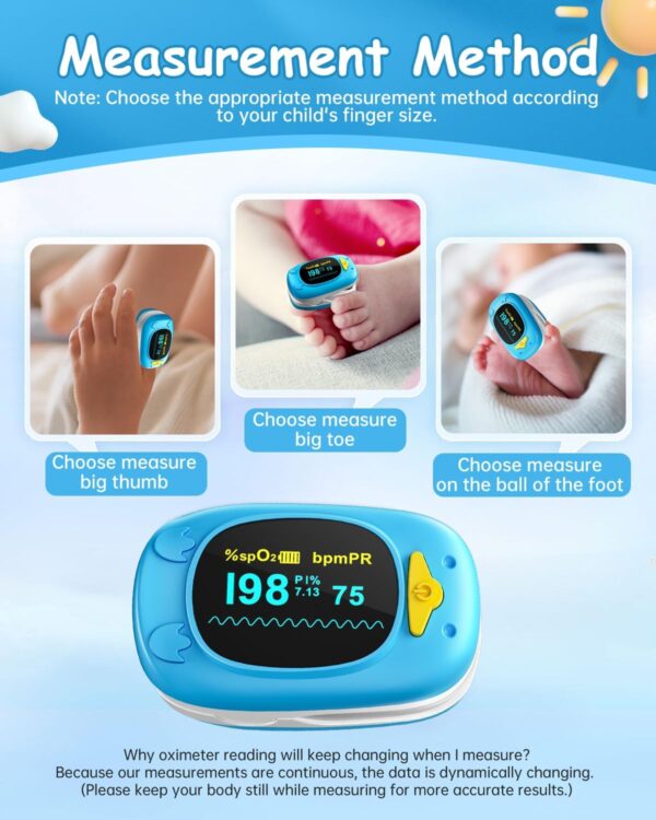 Children Fingertip Pulse Oximeter Blood Oxygen Saturation Monitor for Child Kids Portable Oxygen Monitor with OLED Screen Included 2AAA Batteries - Image 5