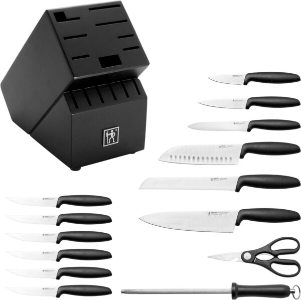 HENCKELS Silver Symmetry Razor-Sharp 15-Piece Stainless Steel Knife Block Set, Paring Knife, Chef Knife, Bread Knife, German Engineered Informed by 100+ Years of Mastery, Dishwasher Safe - Image 6