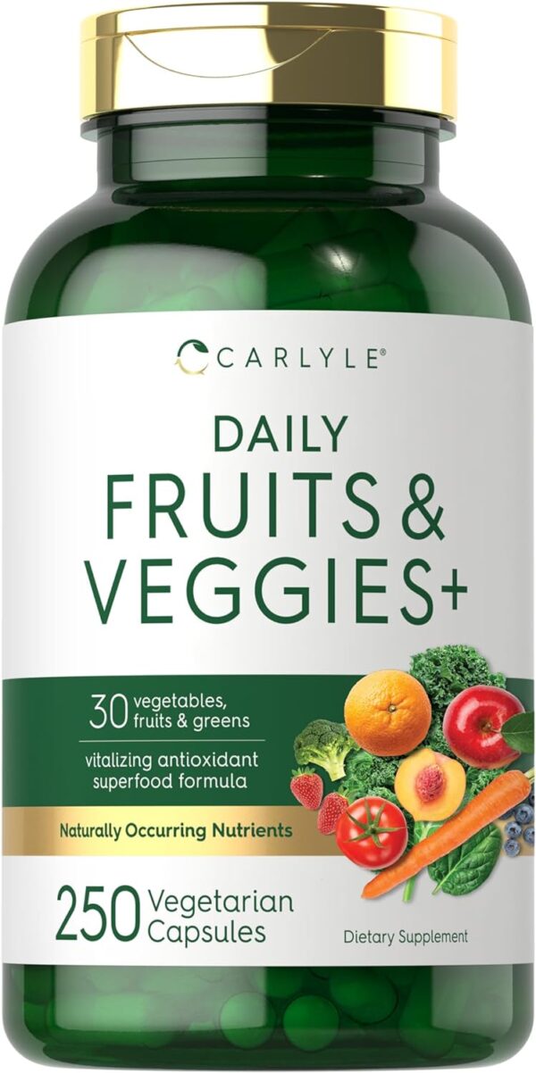 Carlyle Fruits and Veggies Supplement | 250 Capsules | Made with 30 Fruits and Vegetables | Vegetarian, Non-GMO, Gluten Free Superfood Formula - Image 2