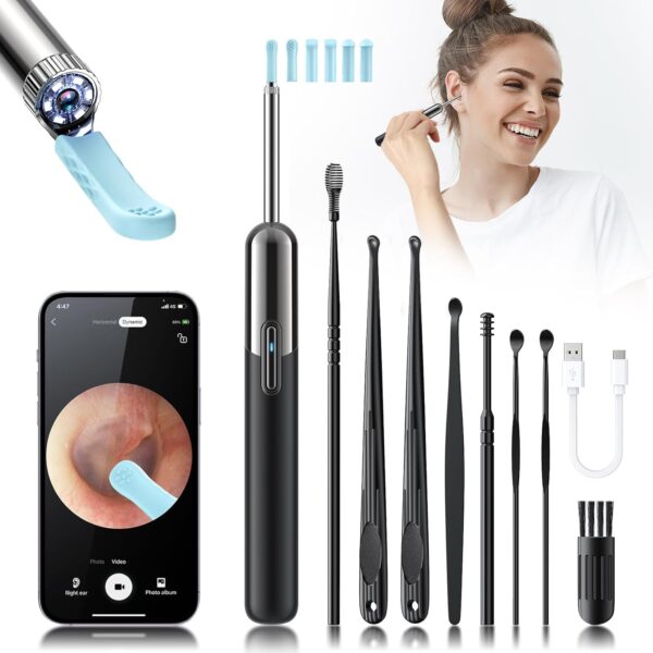 Ear Wax Removal - Wireless WiFi Rechargeable Ear Cleaner, Hassle-Free Instant Removes Ear Wax, 1080P HD Camera Lens & 8 Pcs Ear Set - Ear Cleaning Kit with 6 Ear Pick(Black) - Image 2