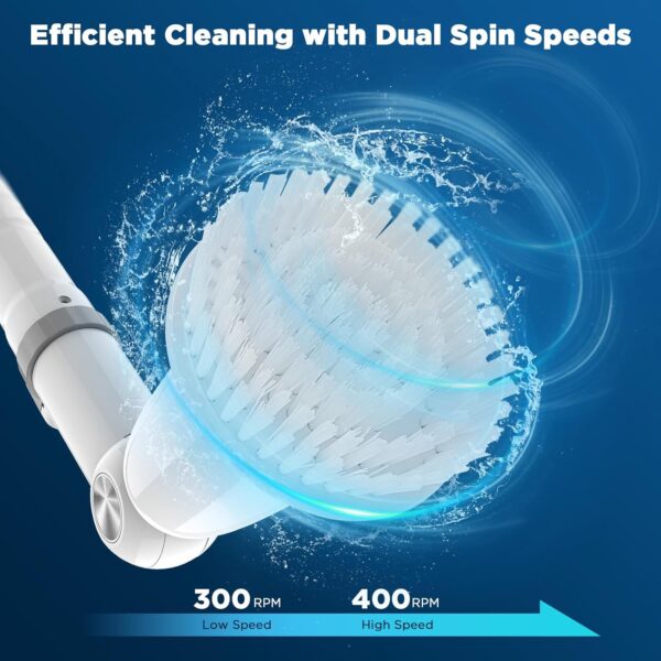 Electric Spin Scrubber, 2024 Upgraded Bathroom Cleaner, Power Shower Cleaning Brush with Extendable Handle & 4 Brush Heads, Dual Speed & USB-C Charging, Shower Scrubber for Bathtub, Tile, and Floor - Image 3