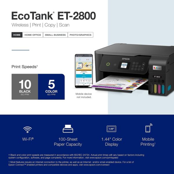 Epson EcoTank ET-2800 Wireless Color All-in-One Cartridge-Free Supertank Printer with Scan and Copy â€“ The Ideal Basic Home Printer - Black, Medium - Image 5