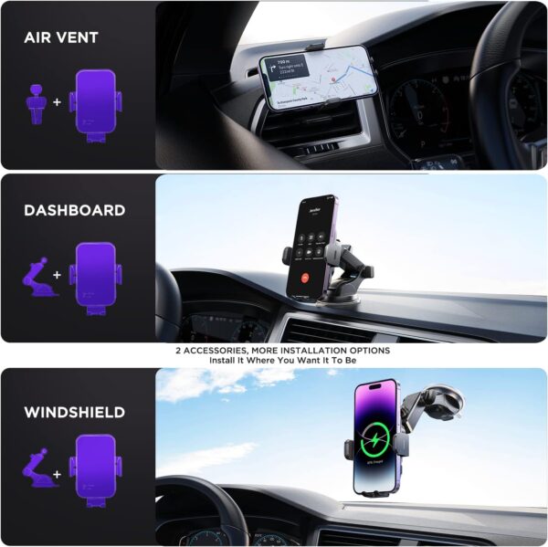 Wireless Car Charger,【7 Colored RGB Backlit】Mosurr 15W Auto Clamping Car Charger Phone Mount Holder fit for iPhone 15 14 13 12 Mini Pro Max 11 XR XS, Samsung Galaxy S24 Ultra S23 S22 S21+ Note 20, etc - Image 7