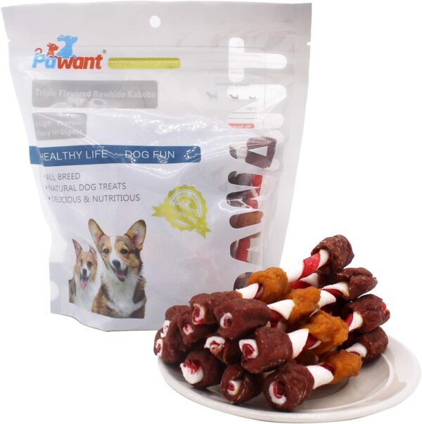 Pawant Dog Treats Training Snacks Triple Flavored Rawhide Dog Treats 1lb/454g - Image 3