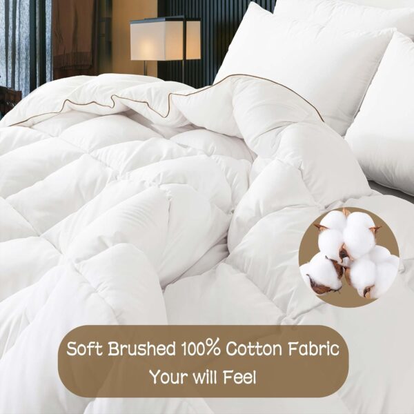 WhatsBedding Puffy White Goose Feather Down Comforter Queen Size, Feather Down All Season Duvet Insert, 100% Cotton Luxury Hotel Collection, 4 Corner Loops, Gold Piping, 90x90 in - Image 5