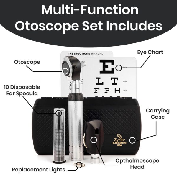 Zyrev Otoscope Oph Multi-Function Set - Otoscope/Opthalmoscope for Ear & Eye Examination - with Portable Carry Case, Sight Chart, Replacement Tips (Black) - Image 9