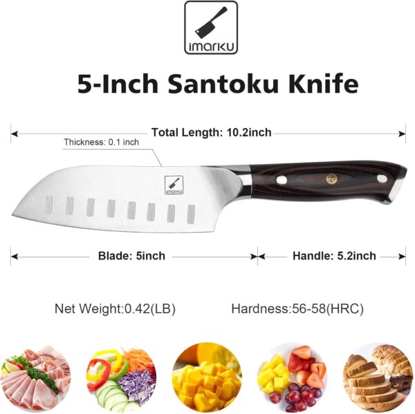 imarku Santoku Knife Chef Knife 5 inch Ultra Sharp Asian Knife Japanese Chef Knife - Japanese SUS440A Stainless Steel - Ergonomic Pakkawood Handle, Best Choice for Home Kitchen - Image 4