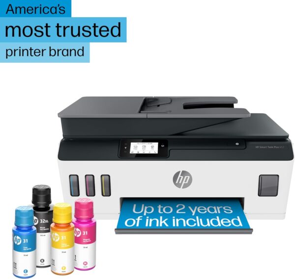 HP Smart -Tank Plus 651 Wireless All-in-One Ink -Tank Printer, up to 2 Years of Ink in Bottles, Auto Document Feeder, Mobile Print, Scan, Copy, Works with Alexa (7XV38A) - Image 4