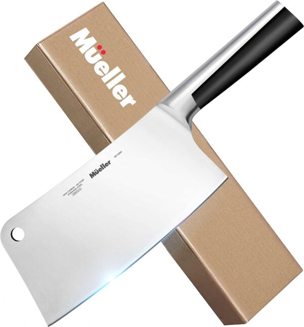 Mueller 7-inch Meat Cleaver Knife, Stainless Steel Professional Butcher Chopper, Stainless Steel Handle, Heavy Duty Blade for Home Kitchen and Restaurant, Valentines Day Gifts for Him - Image 2