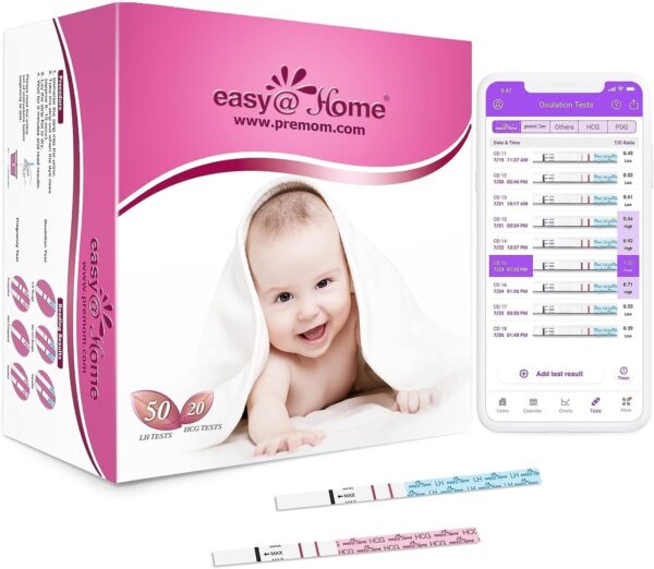 Easy@Home 50 Ovulation Test Strips and 20 Pregnancy Test Strips Combo Kit, (50 LH + 20 HCG)-Package May Vary - Image 2