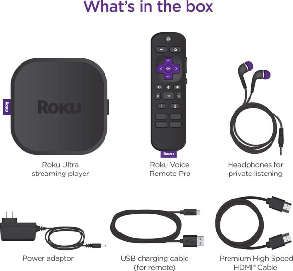 Roku Ultra | The Ultimate Streaming Device 4K/HDR/Dolby Vision/Atmos, Rechargeable Roku Voice Remote Pro, Ethernet Port, Hands-Free Controls, Lost Remote Finder, Free & Live TV - Image 8