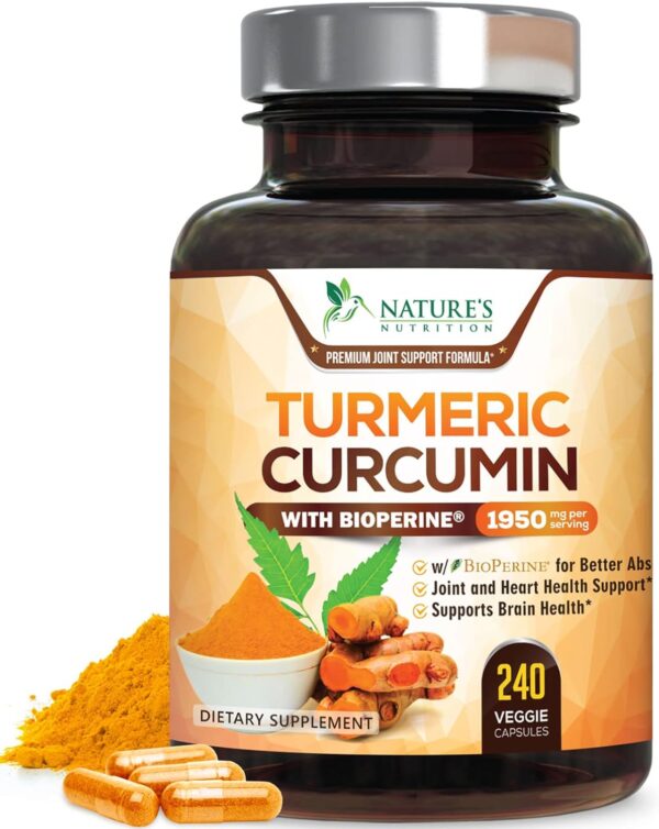 Turmeric Curcumin with BioPerine 95% Standardized Curcuminoids 1950mg - Black Pepper Extract for Max Absorption, Nature's Joint Support Supplement, Herbal Turmeric Pills, Vegan Non-GMO - 240 Capsules - Image 2