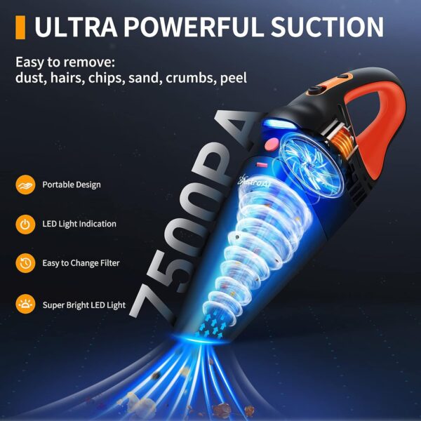 AstroAI Car Vacuum, Portable Vacuum Cleaner (Orange) 12Ft/12V Cigarette Lighter Extension Cord - Image 3