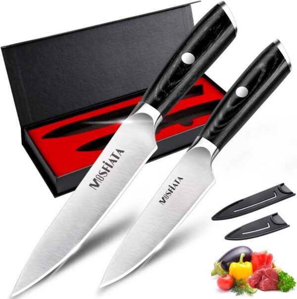 MOSFiATA 5” Chef Knife and 3.5" Fruit Knife Set with Knife Sheath, German High Carbon Stainless Steel EN.4116 with Micarta Handle and Gift Box for Vegetable and Fruit Cutting - Image 2