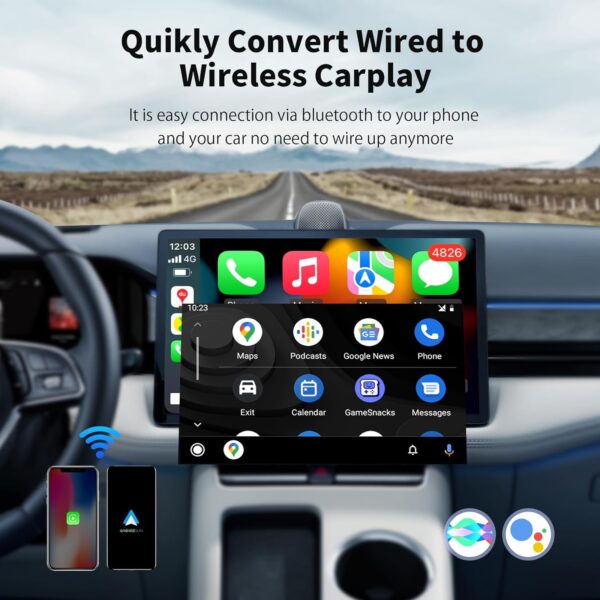 2 in 1 Wireless CarPlay&Android Auto Adapter Built in Netflix/YouTube/Disney/Google Play, 2024 Upgrade Plug&Play Wireless Carplay Adapter for OEM Wired CarPlay Cars, Magic Box 2.0, TF Card, MirrorLink - Image 3