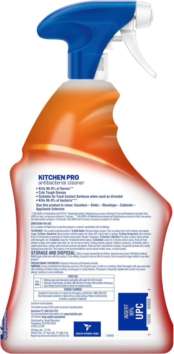 Lysol Pro Kitchen Spray Cleaner and Degreaser, Antibacterial All Purpose Cleaning Spray for Kitchens, Countertops, Ovens, and Appliances, Citrus Scent, 22oz - Image 3