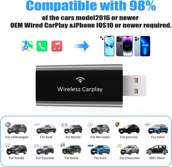 intelbras Wireless CarPlay Adapter 2024 slimmest, Newest Fastest and Smallest for CarPlay Adapter, for iOS, Factory Wired CarPlay Cars, USB-A and USB-C Cables Included - Image 8