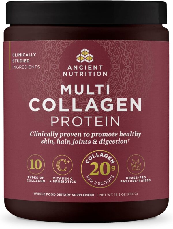 Ancient Nutrition Collagen Powder Protein with Probiotics, Multi Collagen Protein with Vitamin C, Hydrolyzed Collagen Peptides Supports Skin and Nails, Gut Health (40 Servings, Unflavored) - Image 2