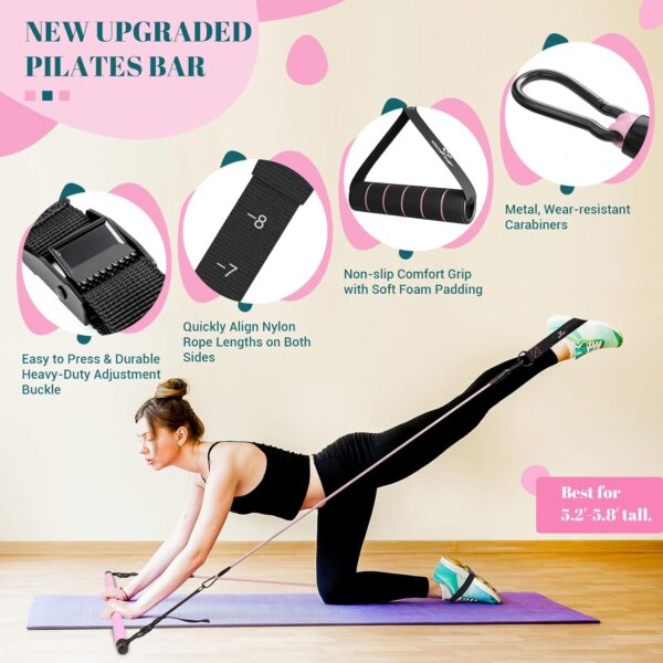 Pilates Bar Kit with Resistance Bands, Multifunctional Yoga Pilates Bar with Heavy-Duty Metal Adjustment Buckle, Portable Home Gym Pilates Resistance Bar Kit for Women Full Body Workouts - Image 3