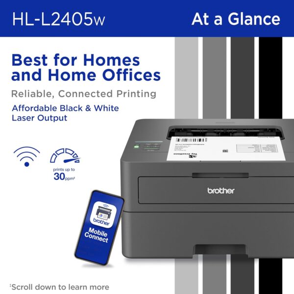 Brother HL-L2405W Wireless Compact Monochrome Laser Printer with Mobile Printing, Black & White Output | Includes Refresh Subscription Trial(1), Amazon Dash Replenishment Ready - Image 3