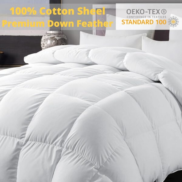 ELNIDO QUEEN® Goose Feather Down Comforter Queen Size - White Down Duvet Insert - Luxurious Fluffy Hotel Style Bedding Comforter - 100% Cotton Cover All Season - Queen Size (90x90 Inch) - Image 4