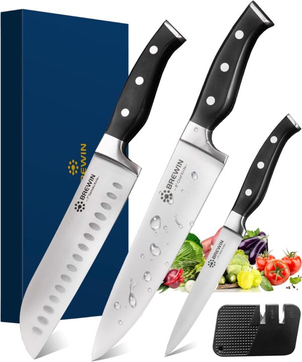 Brewin Professional Kitchen Knives, 3PC Chef Knife Set Sharp Knives for Kitchen High Carbon Stainless Steel, Japanese Cooking Knife with Gift Box - Image 2