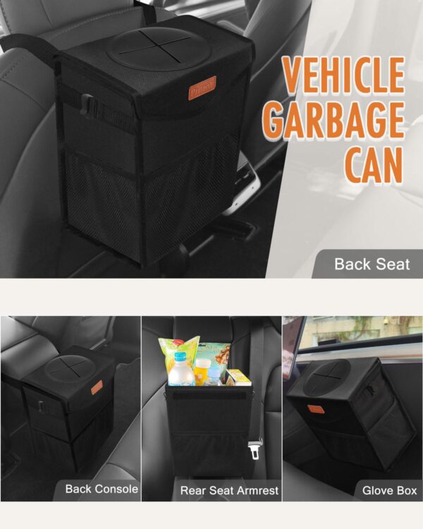 Car Trash Can with Lid, Cute Leakproof Car Trash Garbage Bag Hanging Vehicle Trash Bin Small Portable Automotive Garbage Cans Organizer for Back/Front Seat/Console(Trapezoid,Black) - Image 7