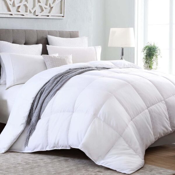 Kingsley trend King Comforter Duvet Insert - All Season Quilted Ultra Soft Breathable Down Alternative, Box Stitch White Comforter with Corner Tabs, 104x92 - Image 2