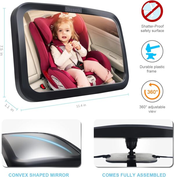 Shynerk Baby Car Mirror, Safety Car Seat Mirror for Rear Facing Infant with Wide Crystal Clear View, Shatterproof, Fully Assembled, Crash Tested and Certified - Image 5