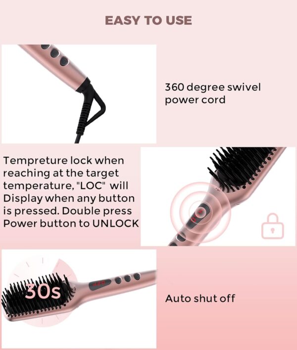 Hair Straightener Brush, MegaWise Hair Straightening Comb for All Hair Types with Nano Heating Teeth, Double Anion Technology, MCH 20s Fast Heating & 60-Minute Auto Shut-Off - Gifts for Women - Image 6