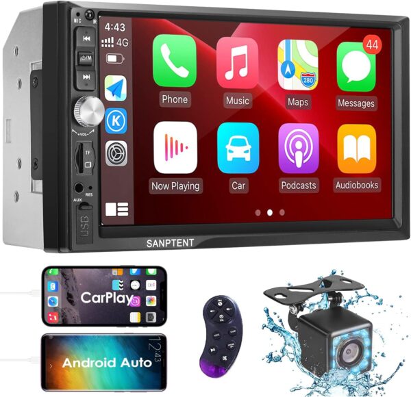 Double Din Car Stereo Radio Compatible with Apple Carplay and Android Auto, 7-Inch HD Touchscreen with Voice Control, Mirror Link, Backup Camera, Steering Wheel, Bluetooth, AM/FM, USB/TF/AUX Port - Image 2