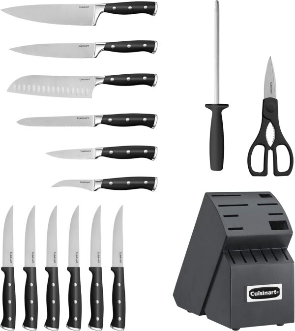 Cuisinart 15-Piece Knife Set with Block, High Carbon Stainless Steel, Forged Triple Rivet, Black/Black C77BTR-15PBK - Image 4